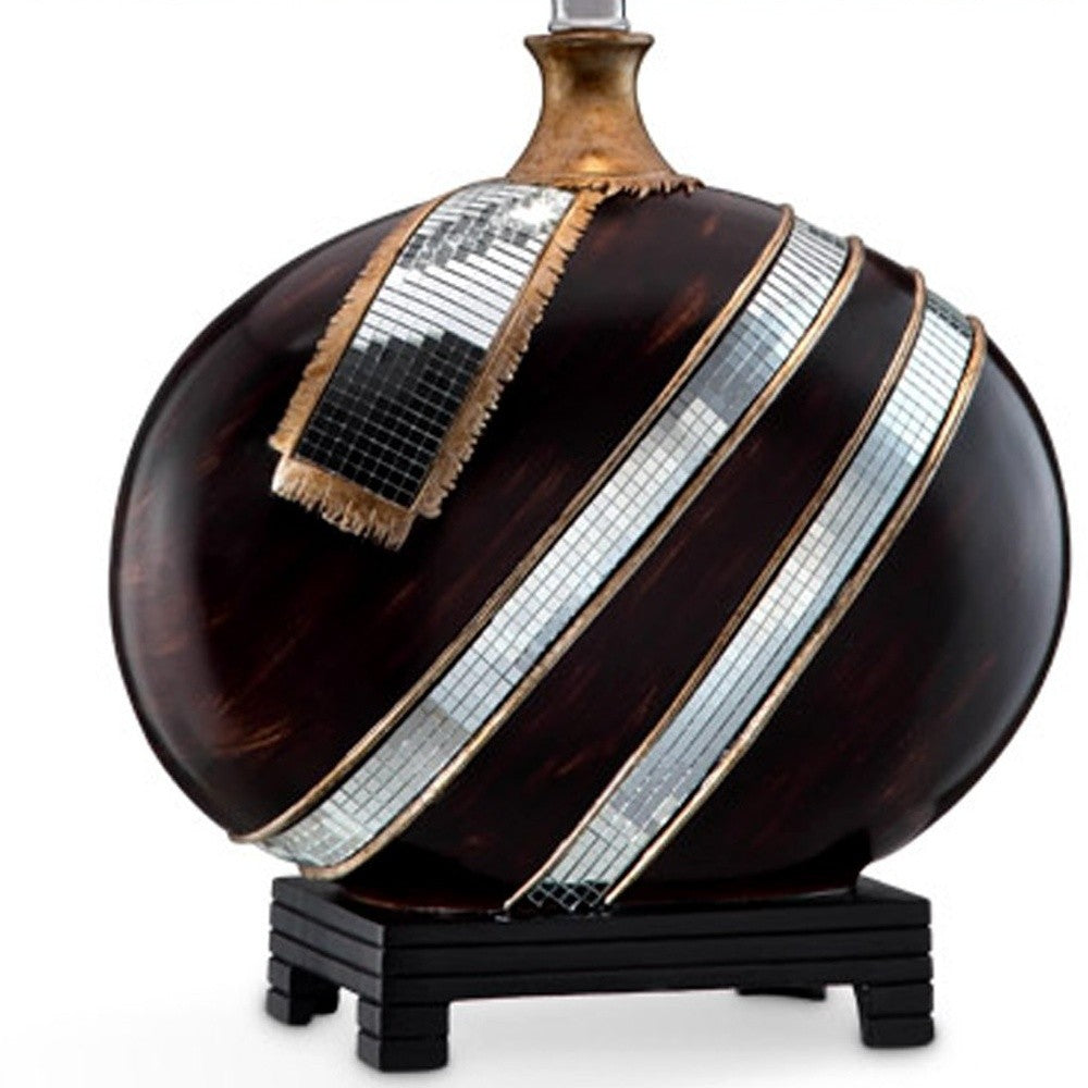 HomeRoots Polyresin Lamp With Beige Fabric Shade in Dark Brown Finish