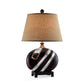 HomeRoots Polyresin Lamp With Beige Fabric Shade in Dark Brown Finish