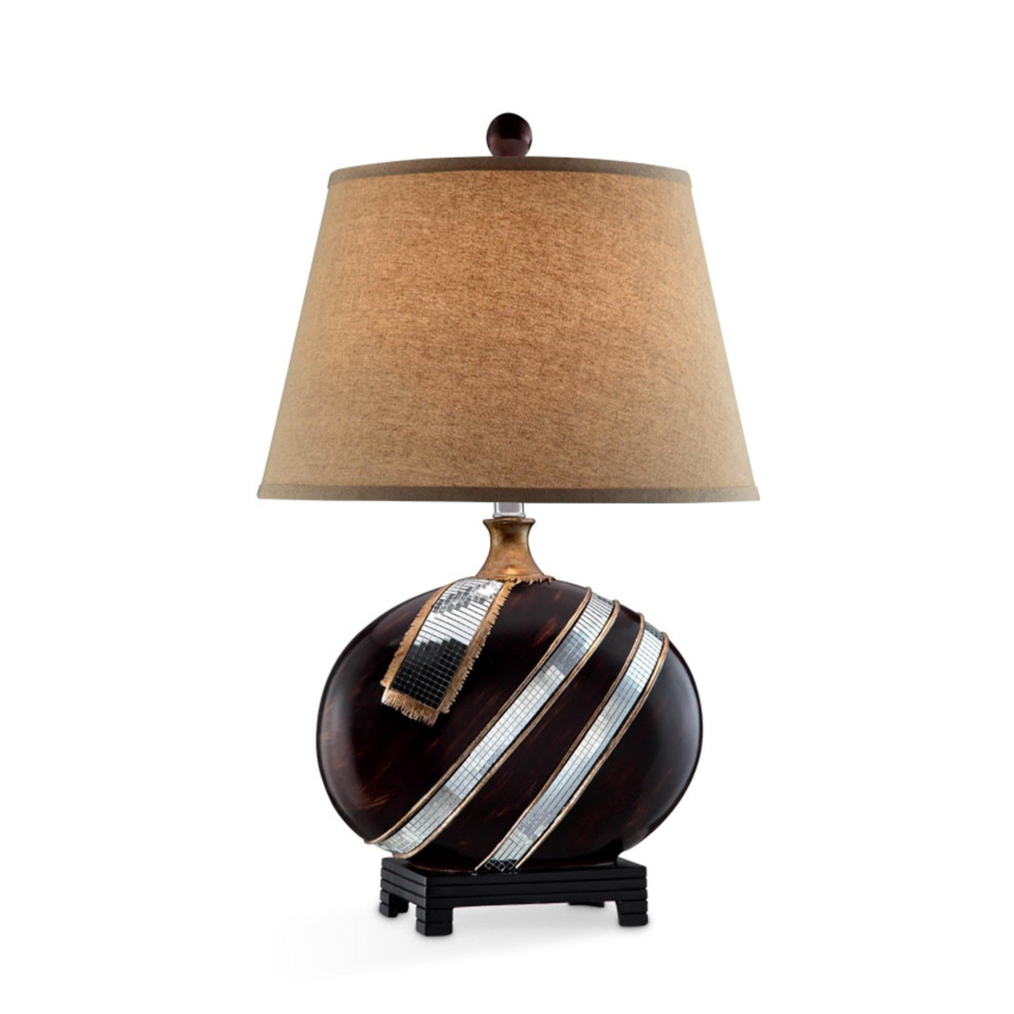 HomeRoots Polyresin Lamp With Beige Fabric Shade in Dark Brown Finish