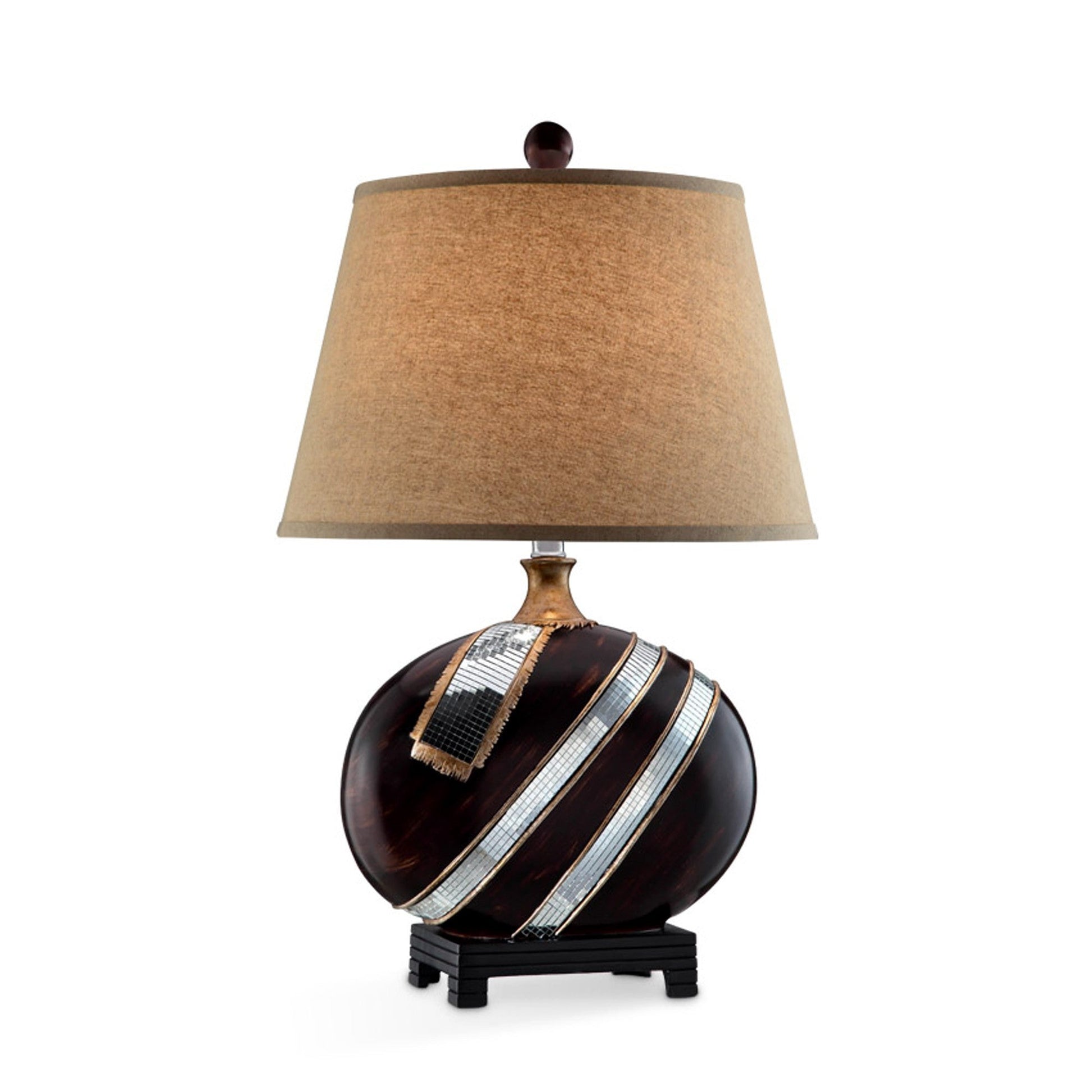 HomeRoots Polyresin Lamp With Beige Fabric Shade in Dark Brown Finish