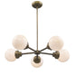 HomeRoots Portsmith 5-Light Chandelier With White Globe Shades and Raw Brass Finish