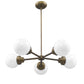 HomeRoots Portsmith 5-Light Chandelier With White Globe Shades and Raw Brass Finish
