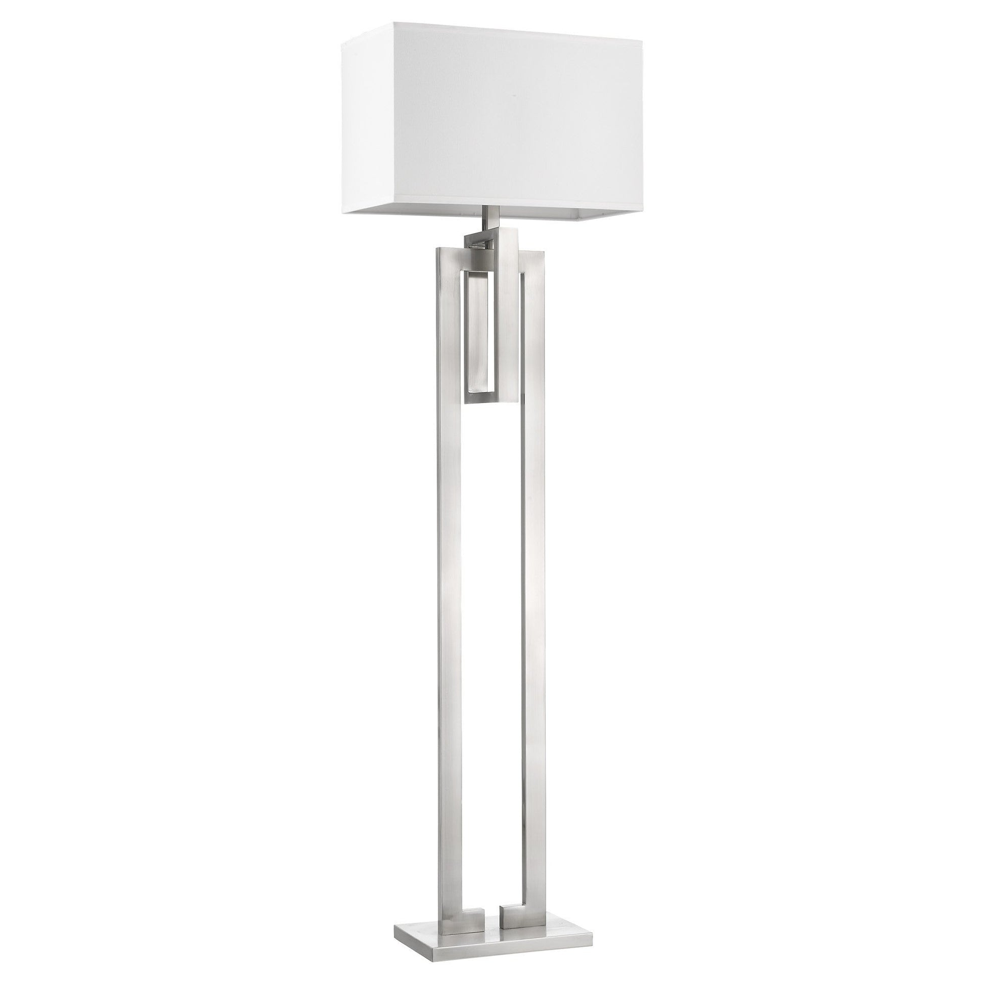 HomeRoots Precision 1-Light Brushed Nickel Floor Lamp With Ivory Shantung Shade