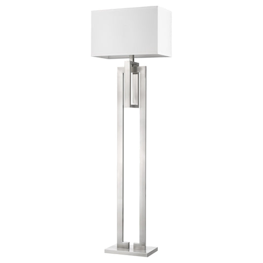 HomeRoots Precision 1-Light Brushed Nickel Floor Lamp With Ivory Shantung Shade