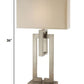HomeRoots Precision 1-Light Table Lamp With Ivory Shantung Shade and Brushed Nickel Finish