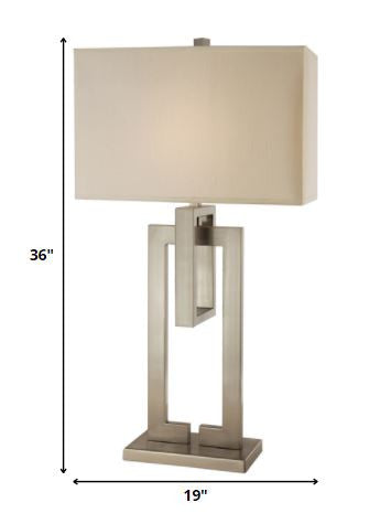 HomeRoots Precision 1-Light Table Lamp With Ivory Shantung Shade and Brushed Nickel Finish