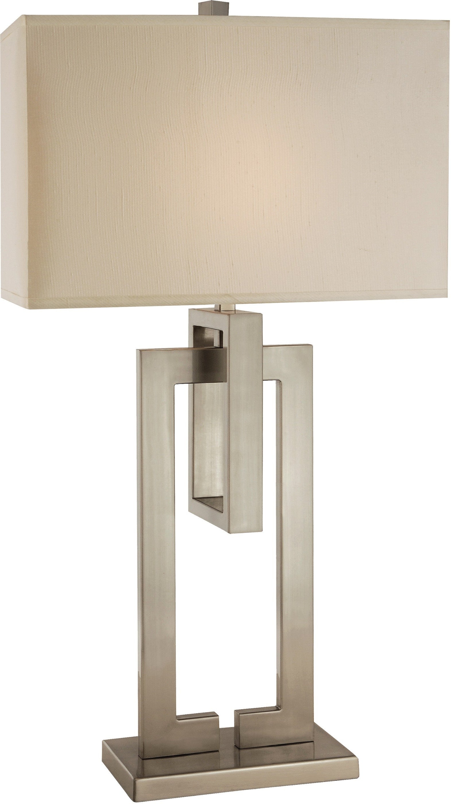 HomeRoots Precision 1-Light Table Lamp With Ivory Shantung Shade and Brushed Nickel Finish