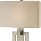 HomeRoots Precision 1-Light Table Lamp With Ivory Shantung Shade and Brushed Nickel Finish