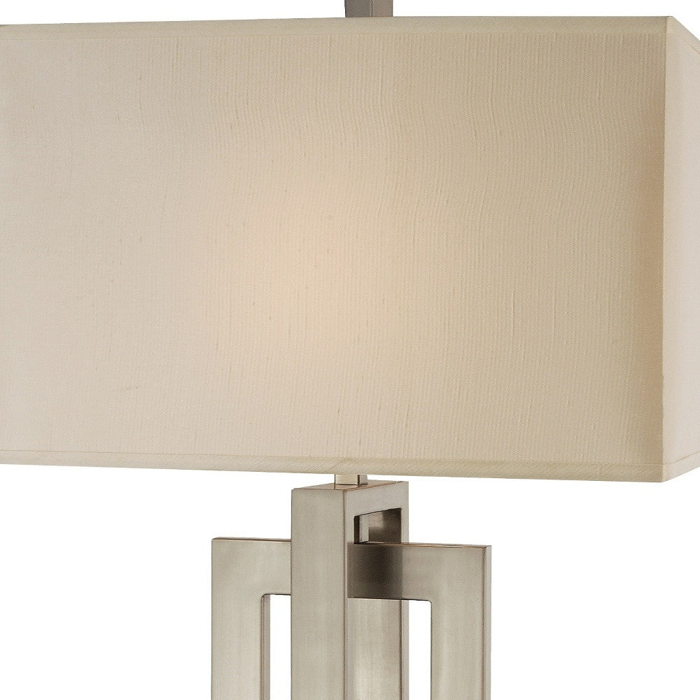 HomeRoots Precision 1-Light Table Lamp With Ivory Shantung Shade and Brushed Nickel Finish