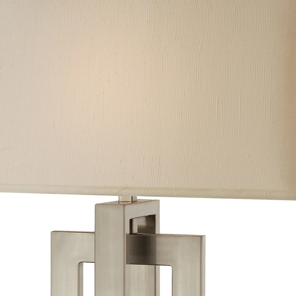 HomeRoots Precision 1-Light Table Lamp With Ivory Shantung Shade and Brushed Nickel Finish