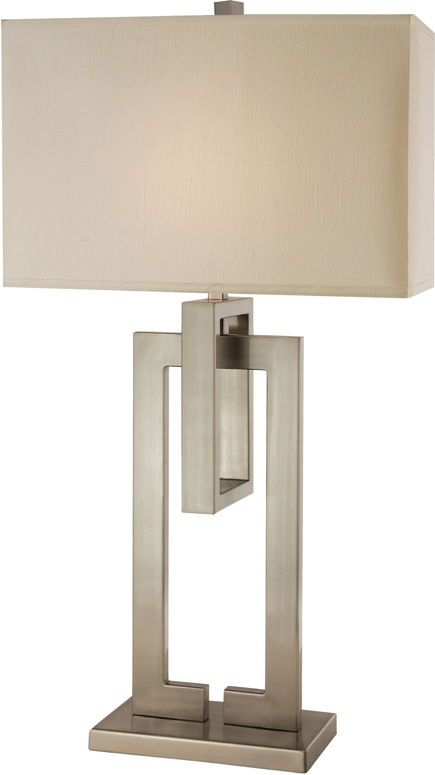 HomeRoots Precision 1-Light Table Lamp With Ivory Shantung Shade and Brushed Nickel Finish
