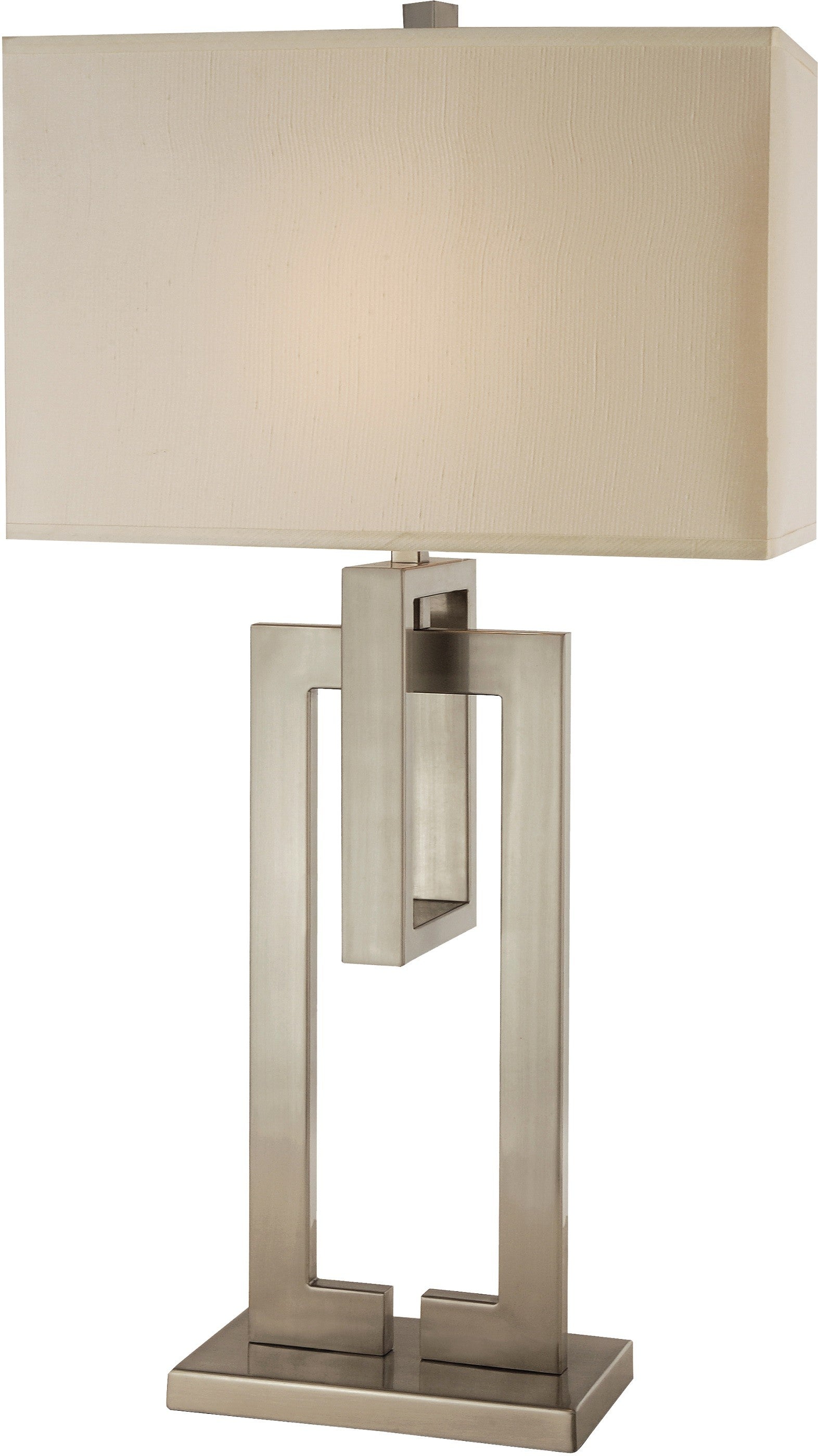 HomeRoots Precision 1-Light Table Lamp With Ivory Shantung Shade and Brushed Nickel Finish