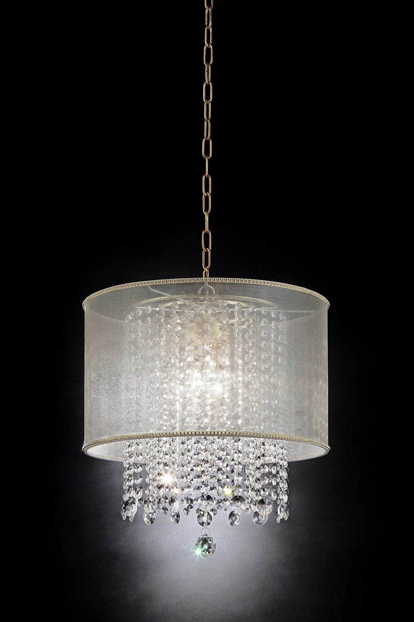 HomeRoots Primo Gold Finish Ceiling Lamp With Crystal Accents and White Shade
