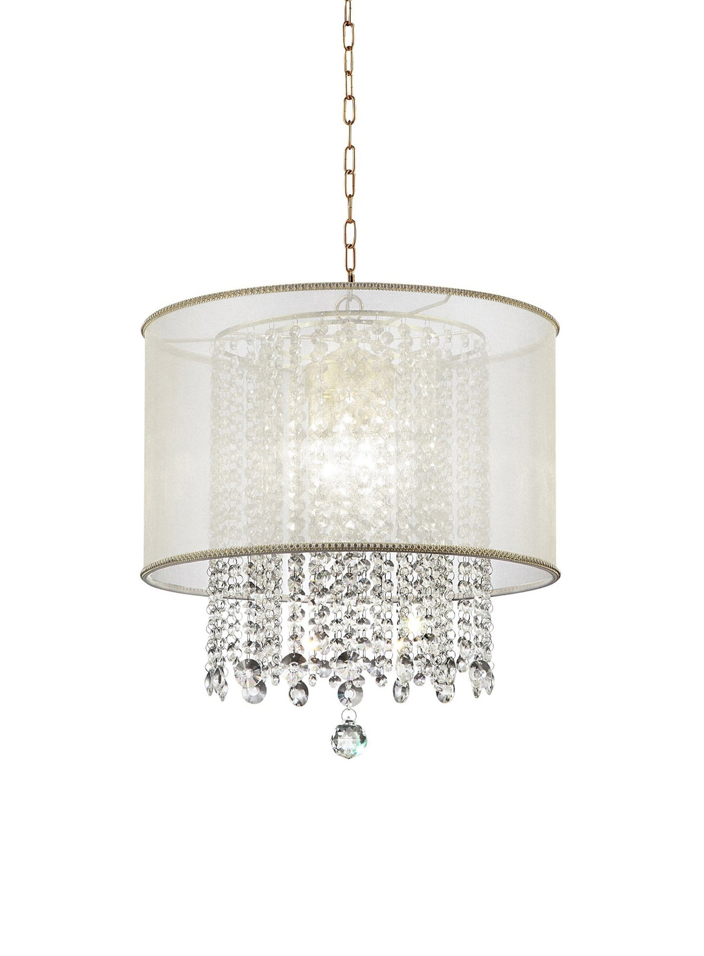 HomeRoots Primo Gold Finish Ceiling Lamp With Crystal Accents and White Shade