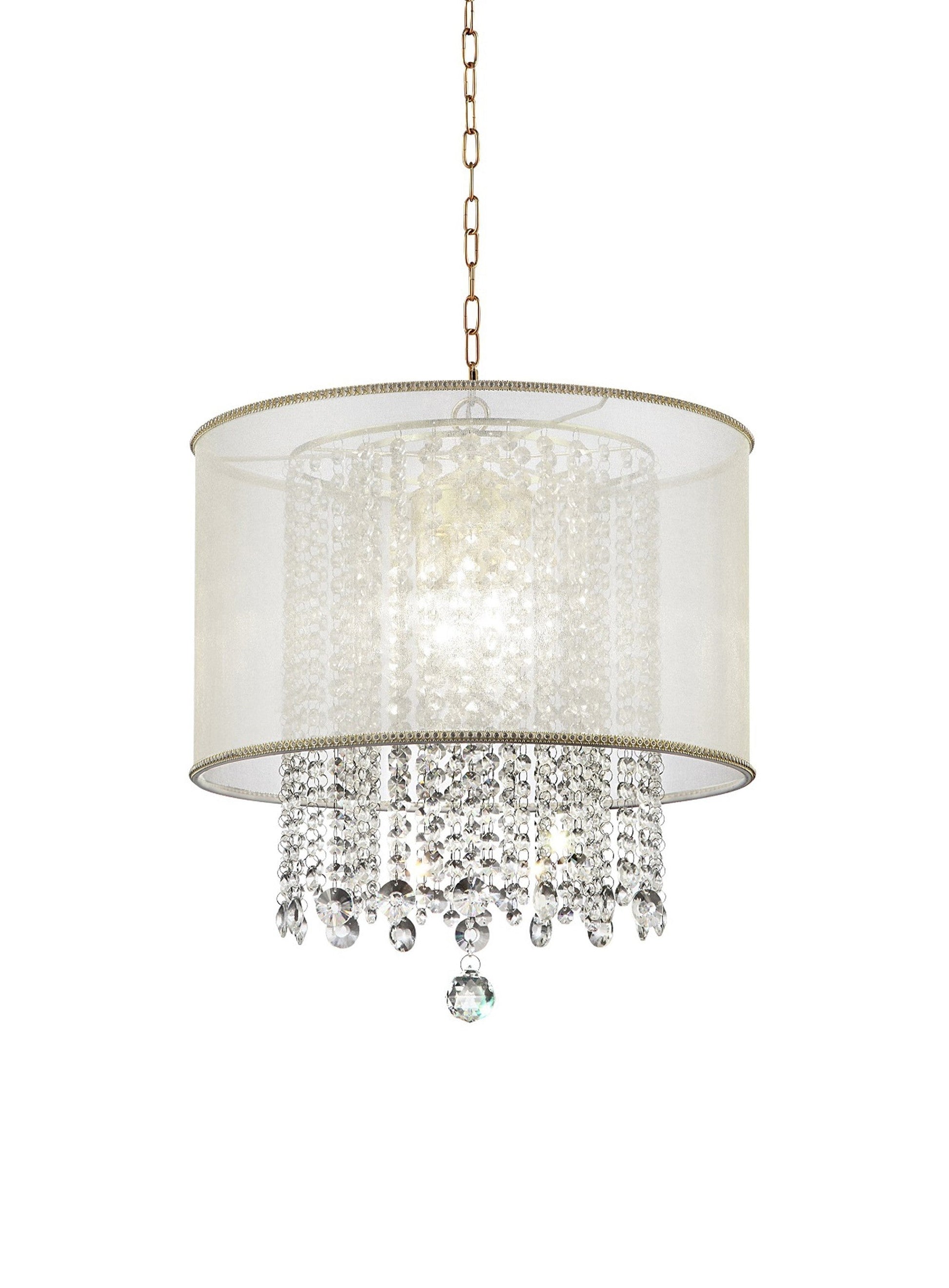 HomeRoots Primo Gold Finish Ceiling Lamp With Crystal Accents and White Shade