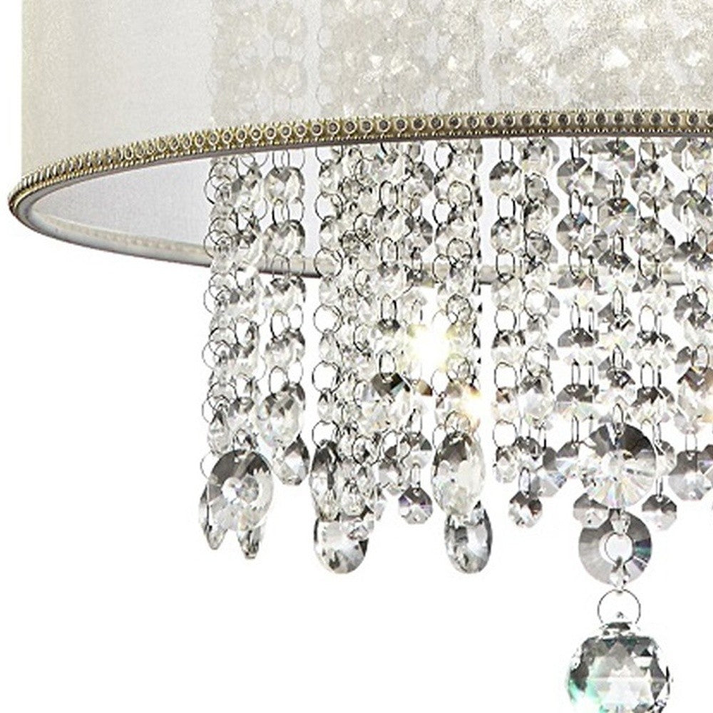 HomeRoots Primo Gold Finish Ceiling Lamp With Crystal Accents and White Shade