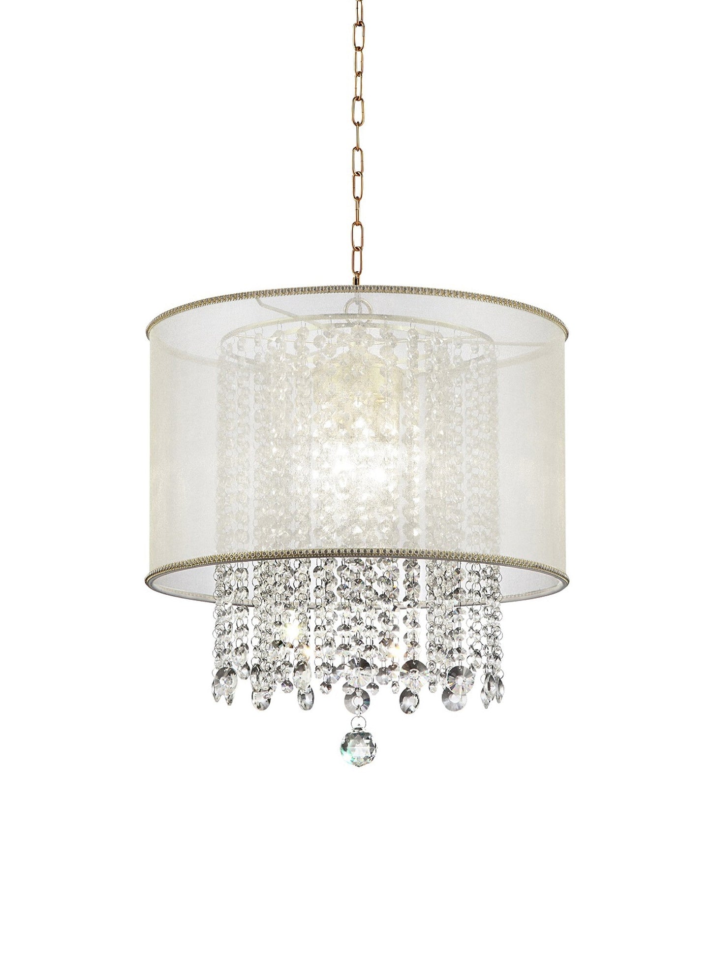 HomeRoots Primo Gold Finish Ceiling Lamp With Crystal Accents and White Shade
