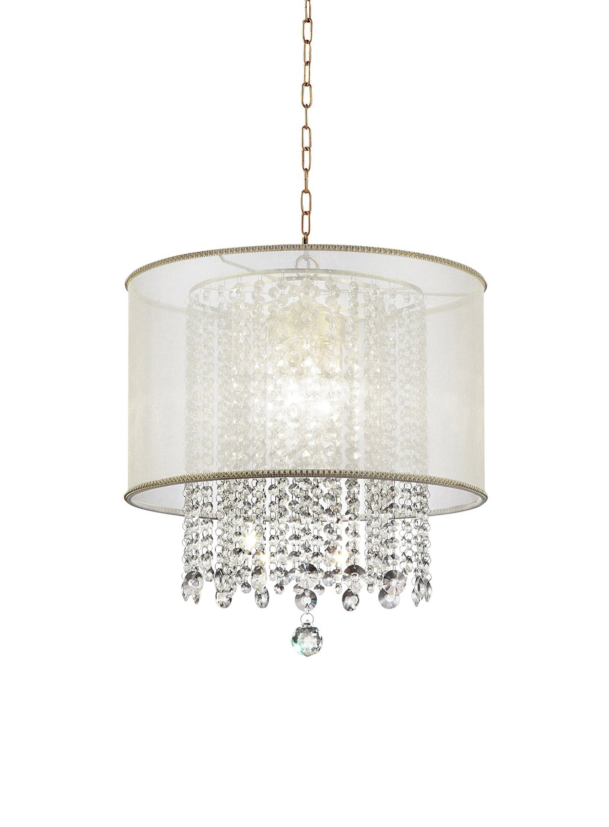 HomeRoots Primo Gold Finish Ceiling Lamp With Crystal Accents and White Shade