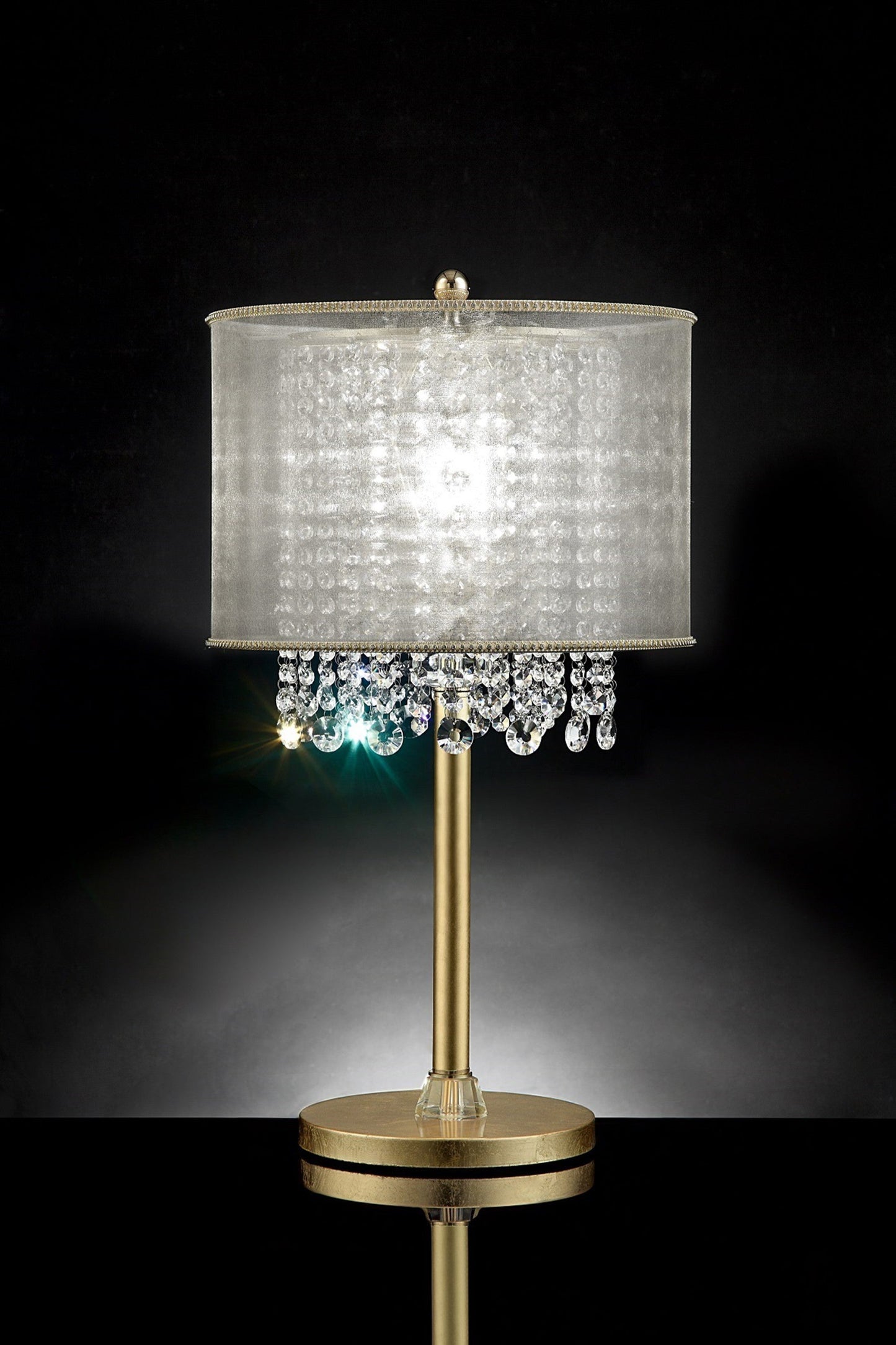 HomeRoots Primo Table Lamp With Crystal Accents And White Shade in Gold Finish