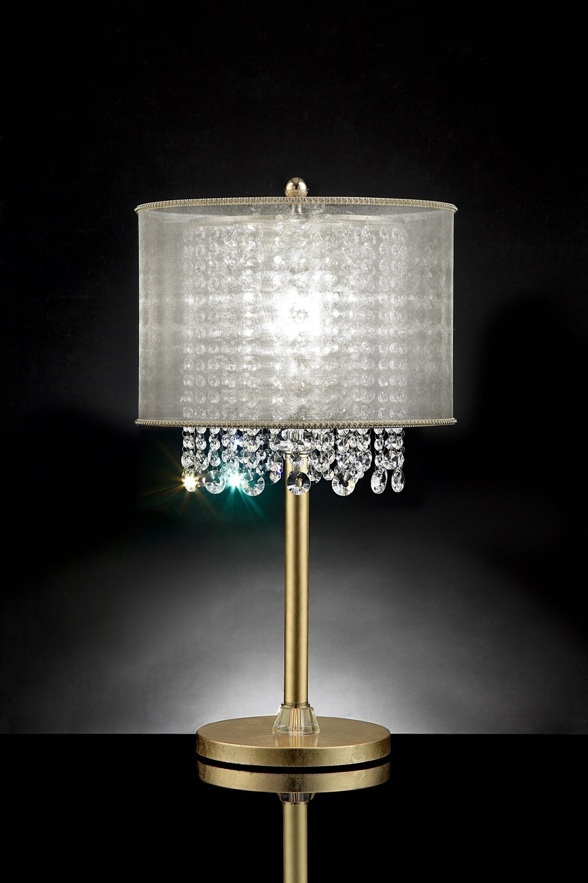 HomeRoots Primo Table Lamp With Crystal Accents And White Shade in Gold Finish