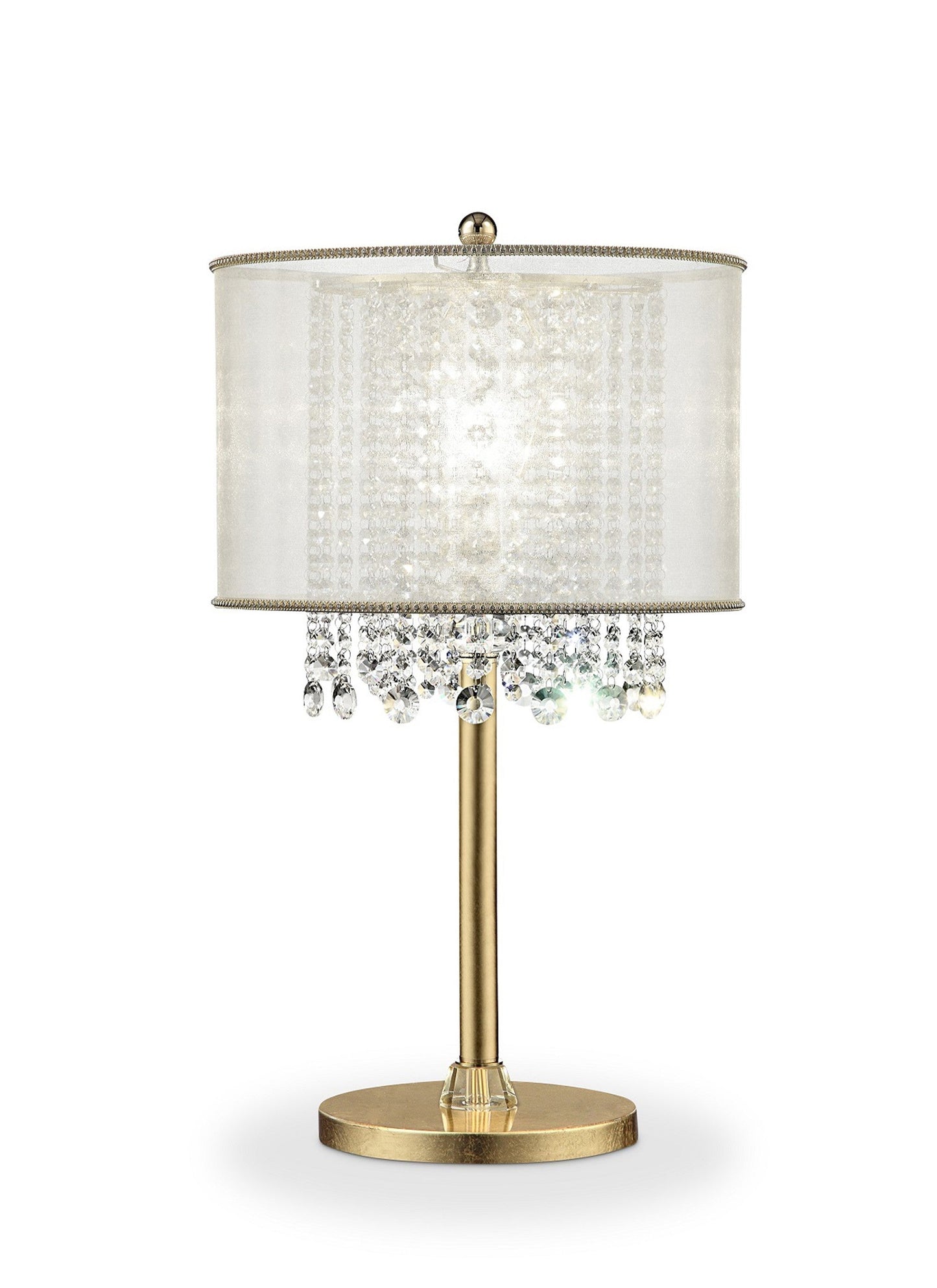 HomeRoots Primo Table Lamp With Crystal Accents And White Shade in Gold Finish
