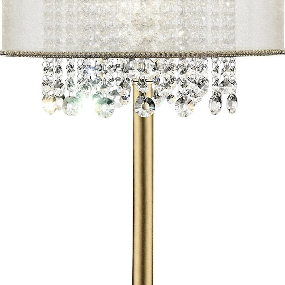 HomeRoots Primo Table Lamp With Crystal Accents And White Shade in Gold Finish