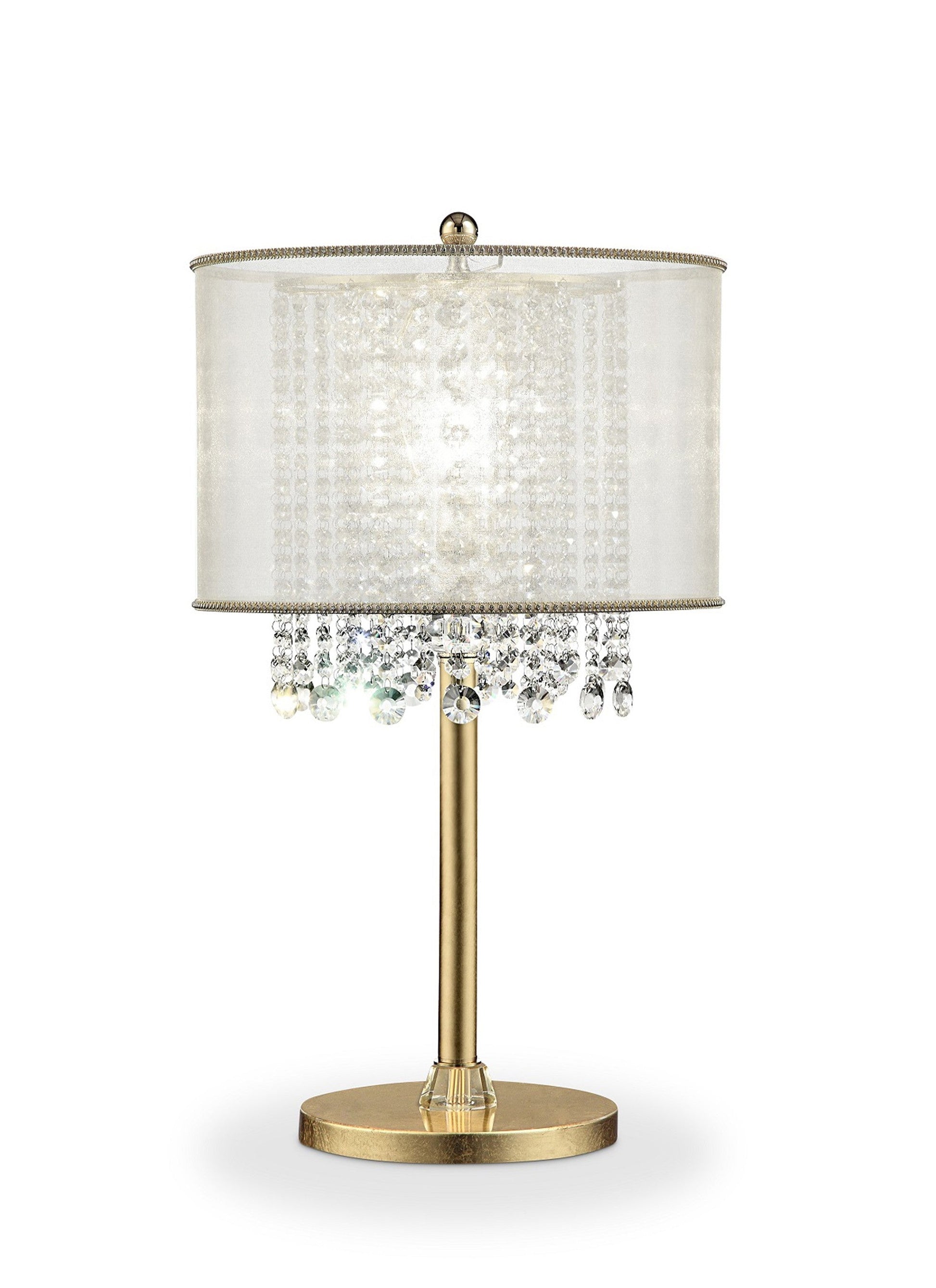 HomeRoots Primo Table Lamp With Crystal Accents And White Shade in Gold Finish