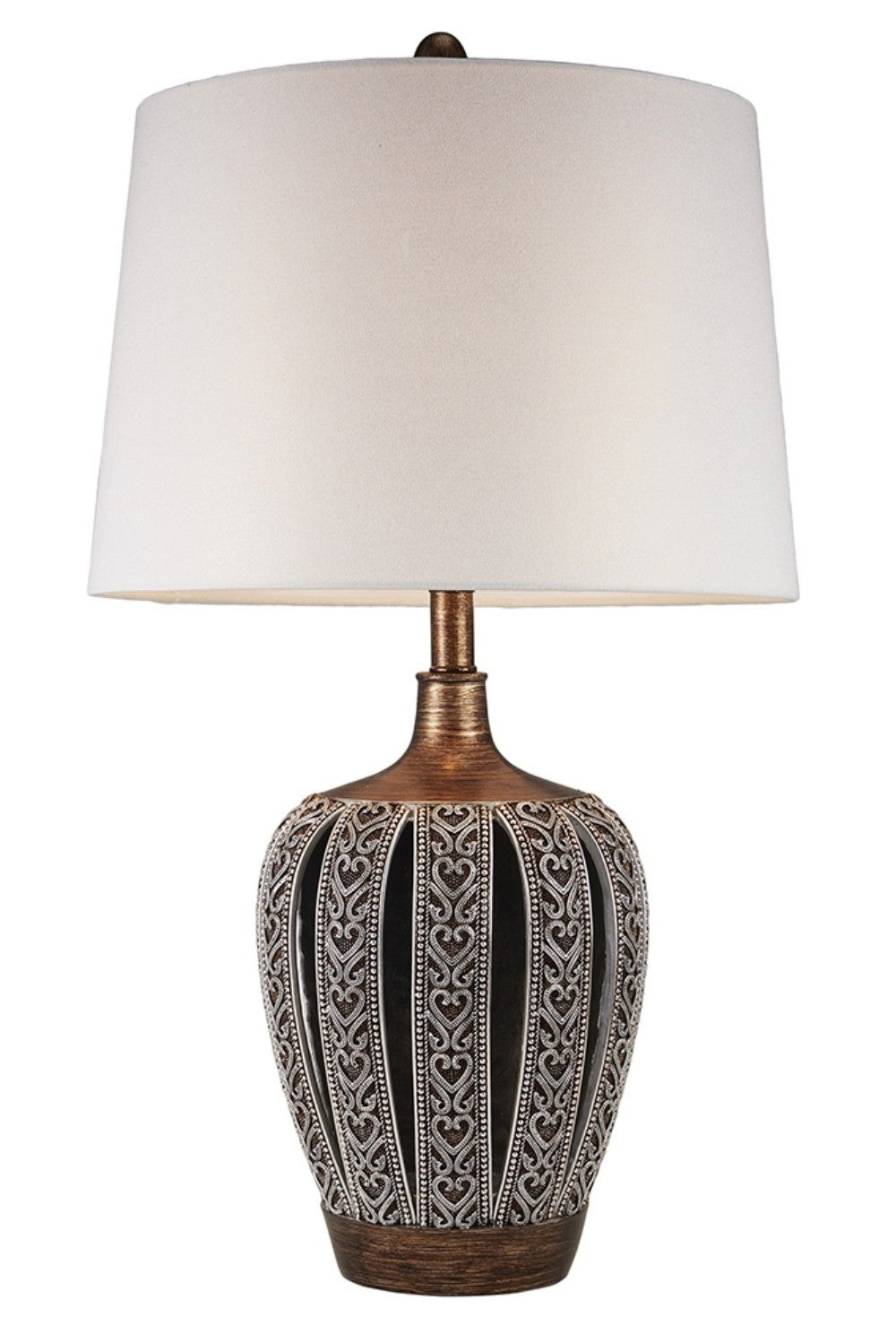 HomeRoots Primo Tall Table Lamp With White Lamp Shade in Brown Finish