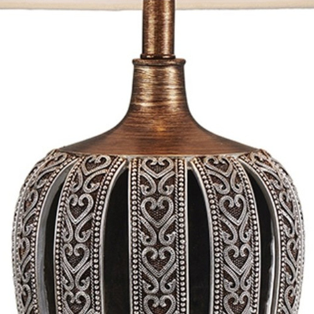 HomeRoots Primo Tall Table Lamp With White Lamp Shade in Brown Finish