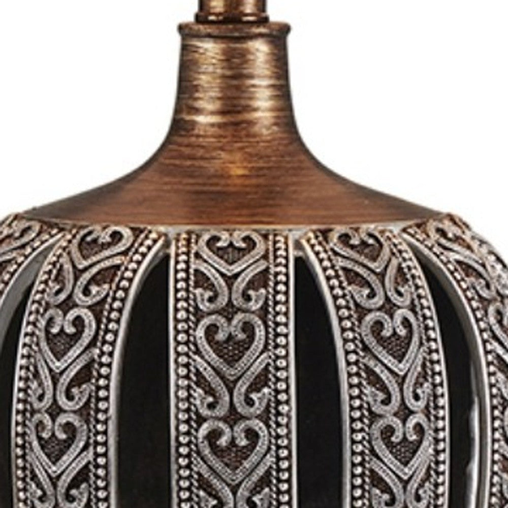 HomeRoots Primo Tall Table Lamp With White Lamp Shade in Brown Finish