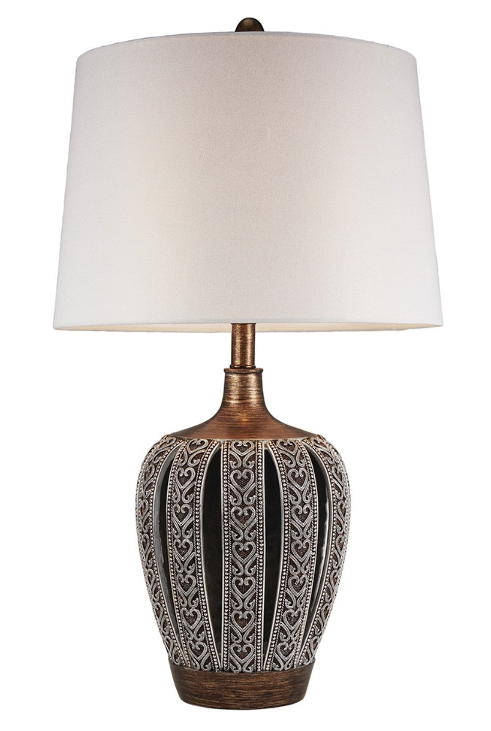 HomeRoots Primo Tall Table Lamp With White Lamp Shade in Brown Finish