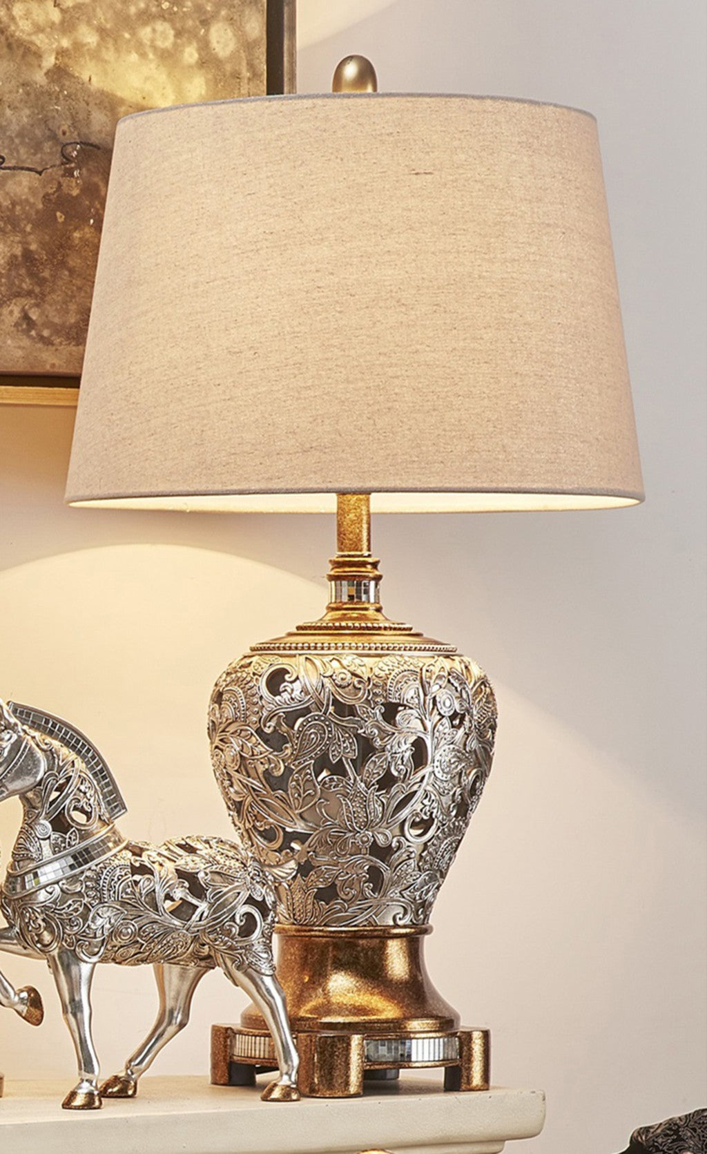HomeRoots Primo Tall Table Lamp in Silver and Gold Finish