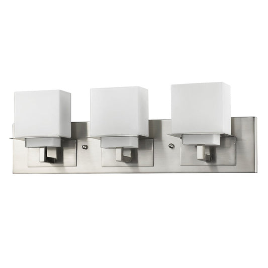 HomeRoots Rampart 3-Light Vanity Light With Etched Glass Shades With Satin Nickel Finish