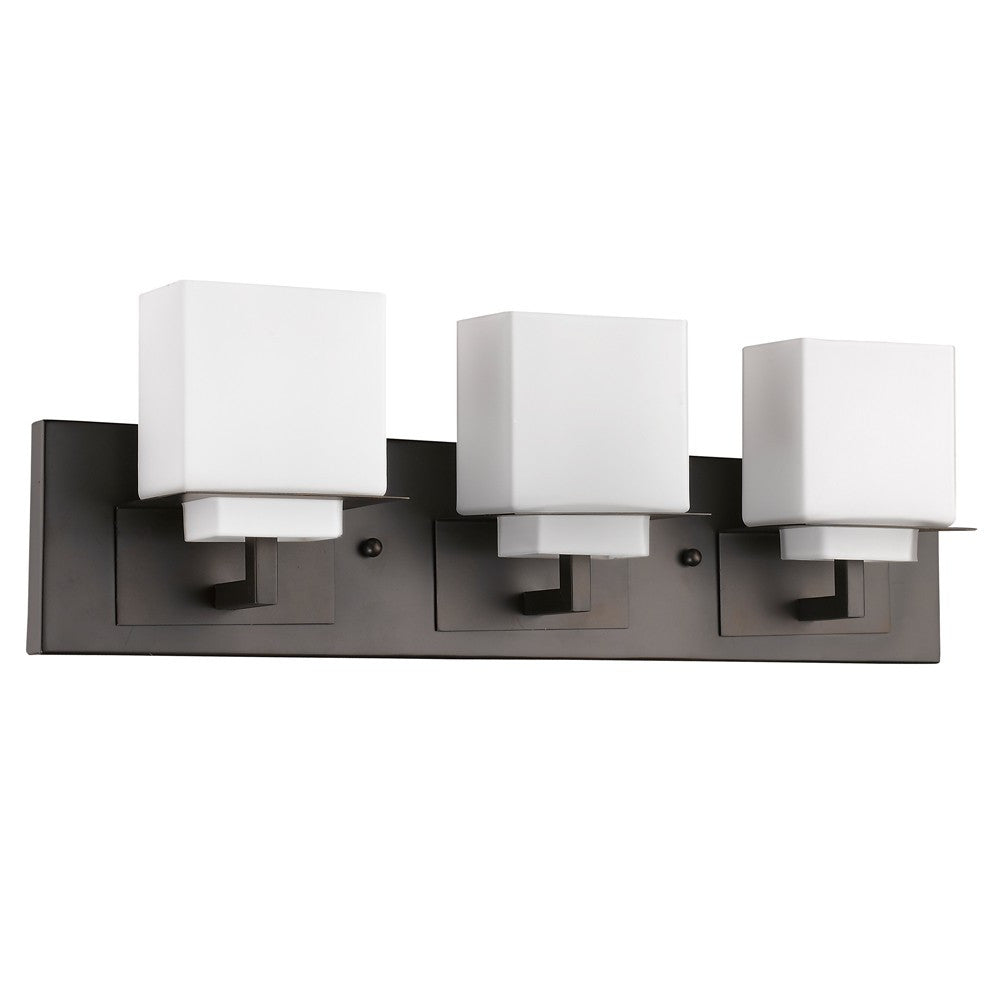 HomeRoots Rampart 3-Light Vanity Light With Etched Glass Shades and Oil Rubbed Bronze Finish