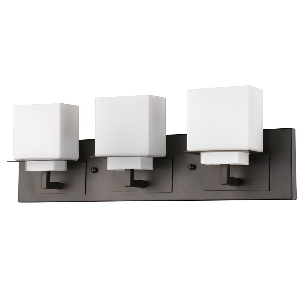 HomeRoots Rampart 3-Light Vanity Light With Etched Glass Shades and Oil Rubbed Bronze Finish