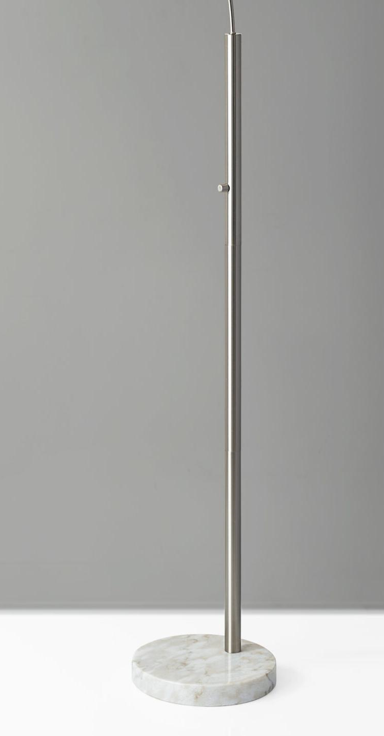 HomeRoots Reading Nook Floor Lamp With Adjustable Arc Arm And Grey Fabric Shade in Brushed Steel Finish