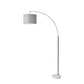 HomeRoots Reading Nook Floor Lamp With Adjustable Arc Arm And Grey Fabric Shade in Brushed Steel Finish