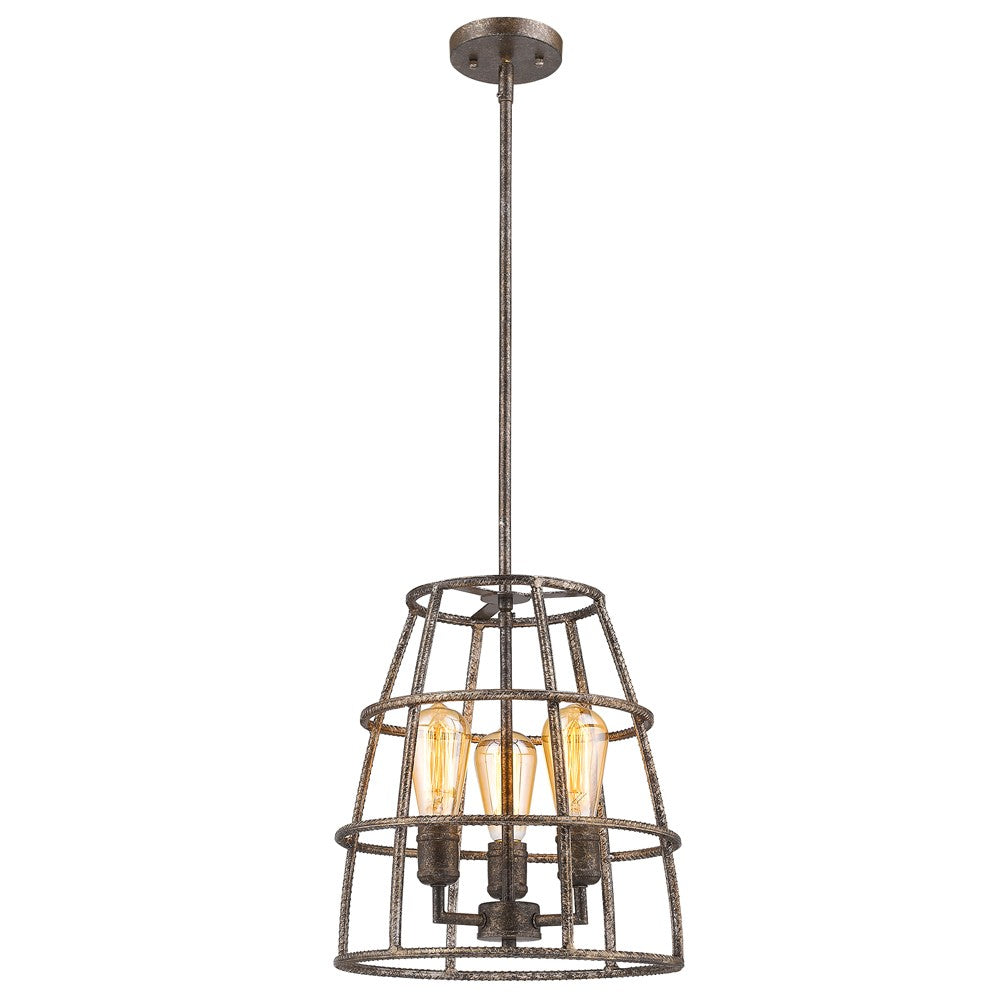 HomeRoots Rebarre 3-Light Drum Pendant With Open Cage Shade in Antique Silver Finish