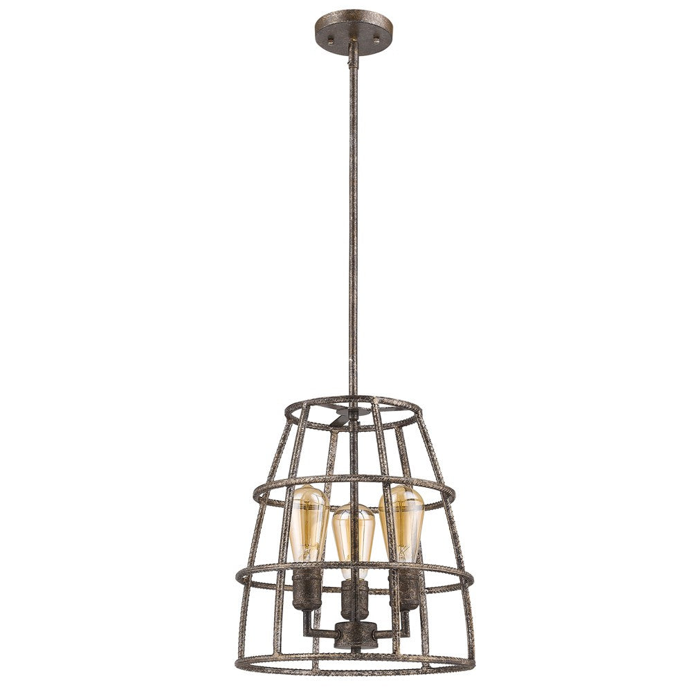 HomeRoots Rebarre 3-Light Drum Pendant With Open Cage Shade in Antique Silver Finish