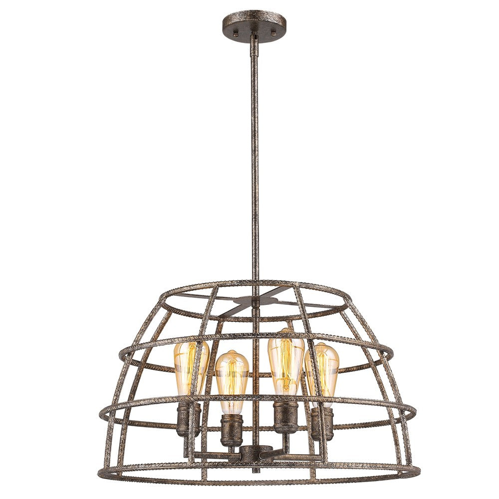 HomeRoots Rebarre 4-Light Drum Pendant With Open Cage Shade in Antique Silver Finish