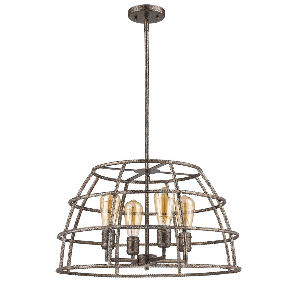 HomeRoots Rebarre 4-Light Drum Pendant With Open Cage Shade in Antique Silver Finish