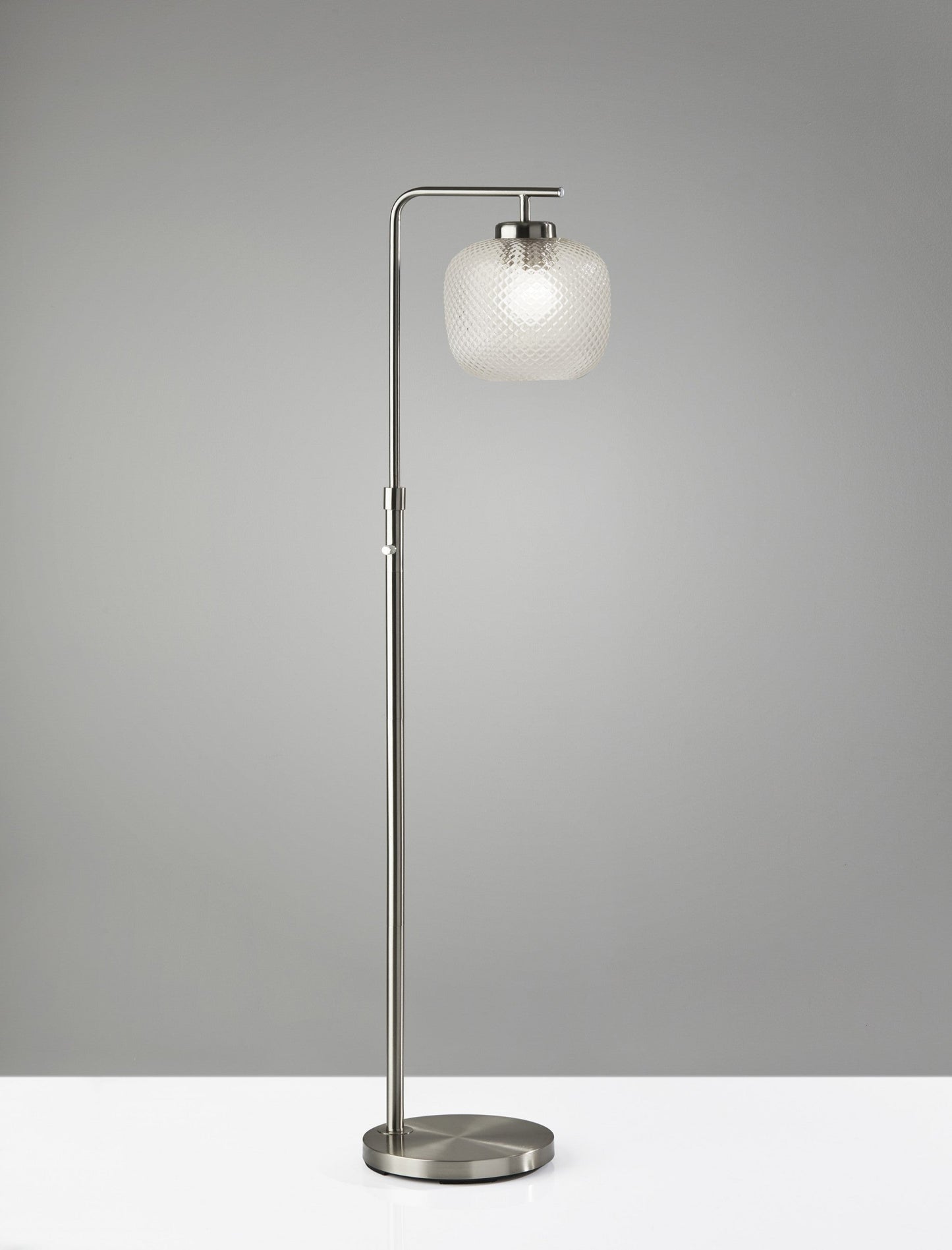 HomeRoots Retro Floor Lamp With Clear Dotty Glass Shade and Brushed Steel Metal Finish