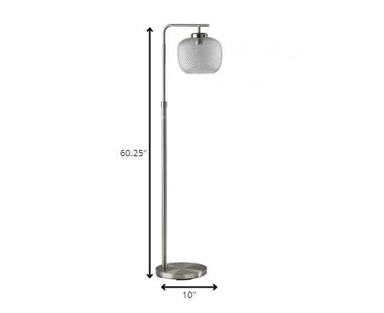 HomeRoots Retro Floor Lamp With Clear Dotty Glass Shade and Brushed Steel Metal Finish