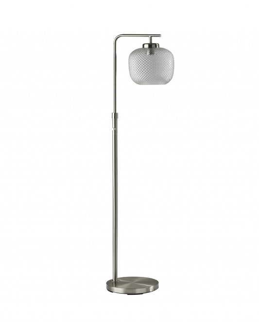 HomeRoots Retro Floor Lamp With Clear Dotty Glass Shade and Brushed Steel Metal Finish