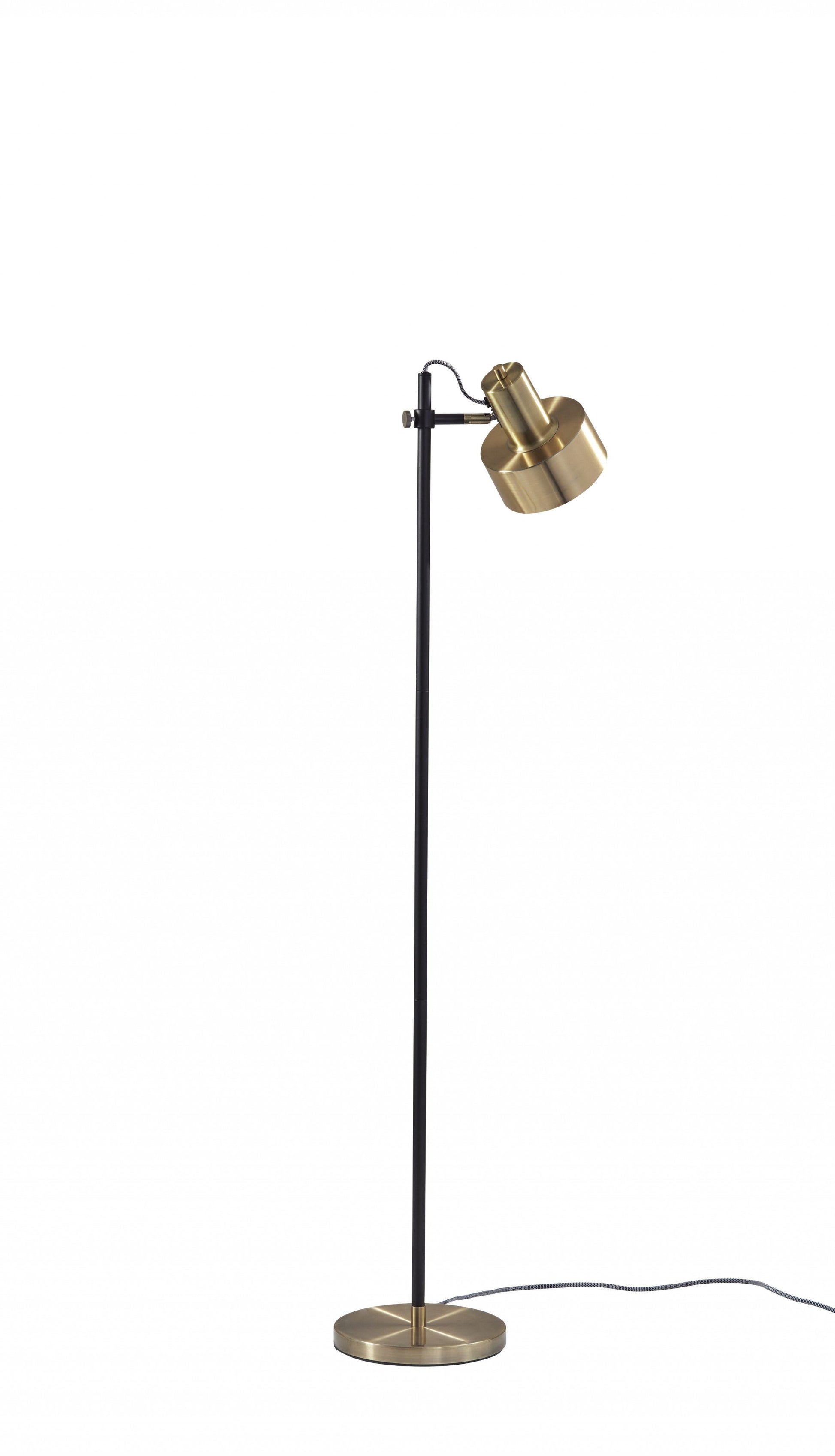 HomeRoots Retro Floor Lamp with Matte Black Pole and Adjustable Jumbo Antique Brass Metal Shade