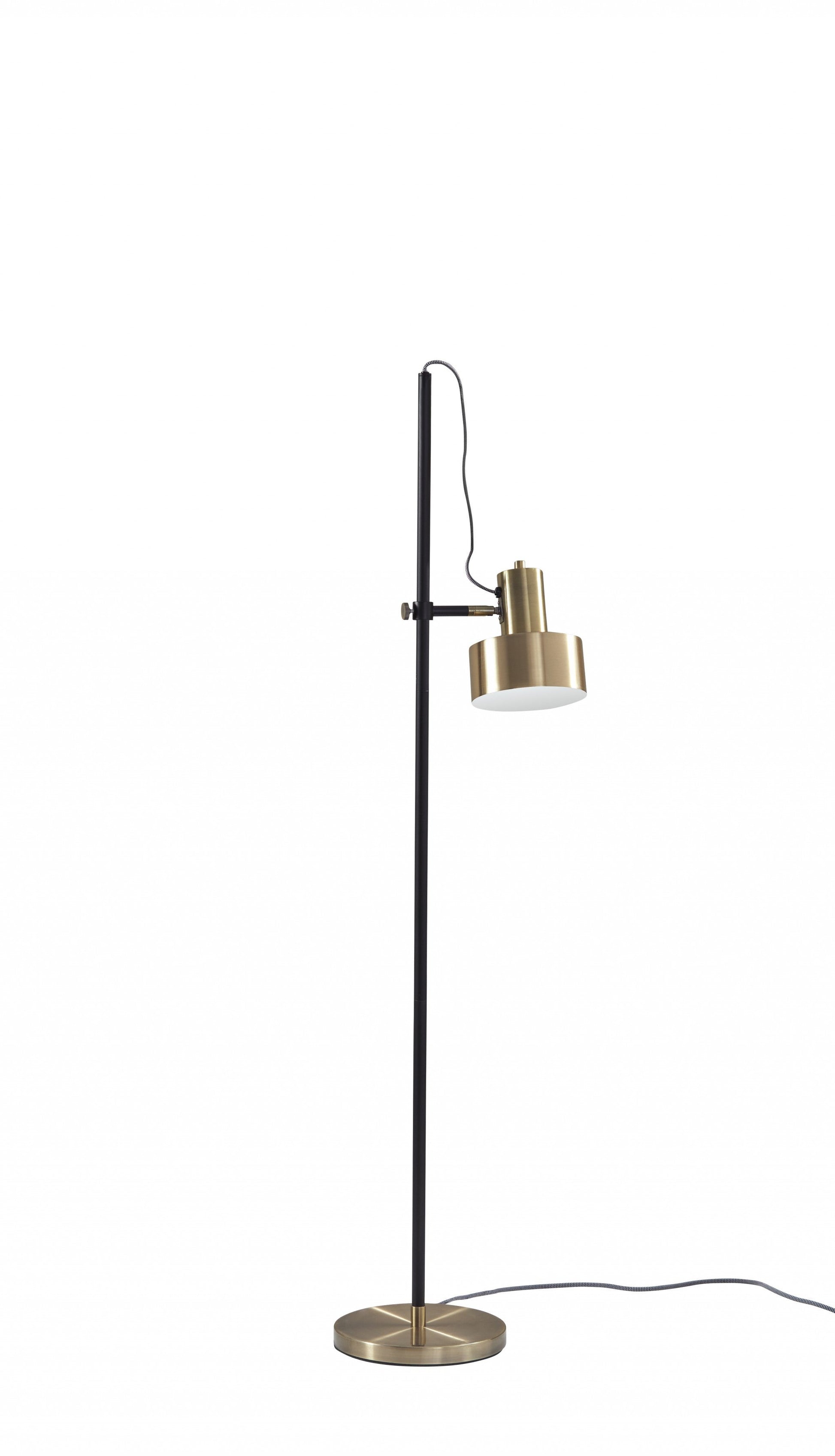 HomeRoots Retro Floor Lamp with Matte Black Pole and Adjustable Jumbo Antique Brass Metal Shade