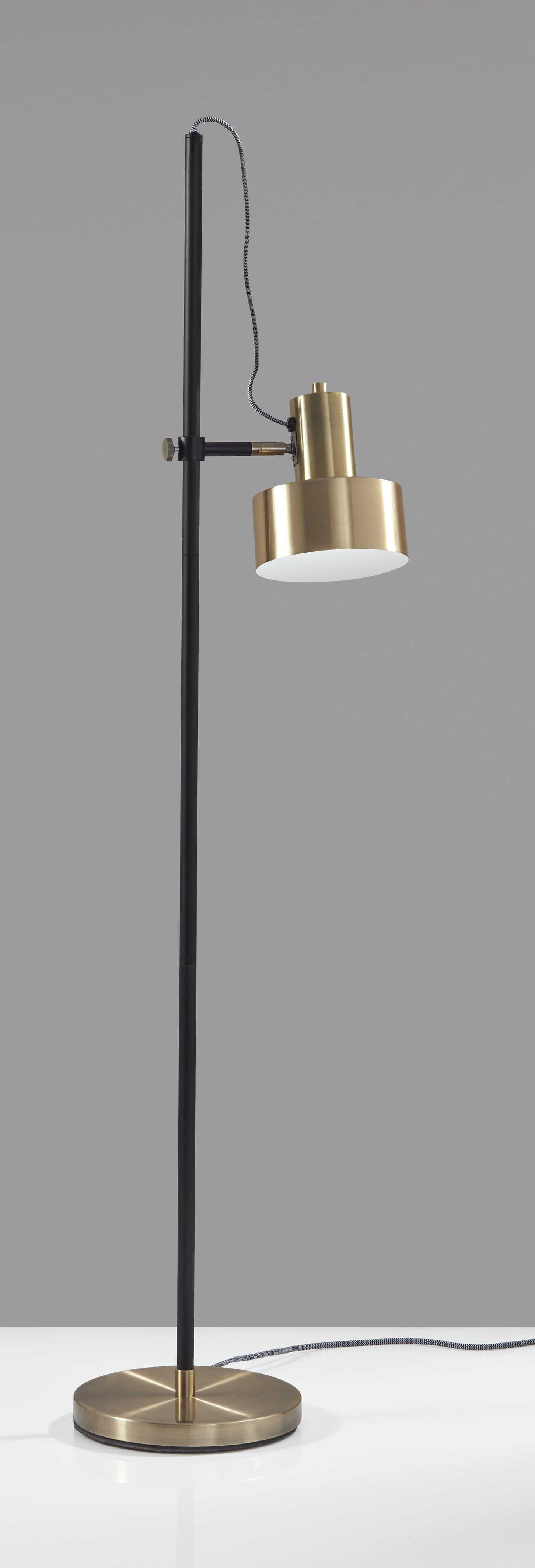 HomeRoots Retro Floor Lamp with Matte Black Pole and Adjustable Jumbo Antique Brass Metal Shade