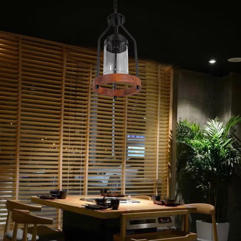 HomeRoots Retro Metal And Wood Pendant Lamp in Brown Finish