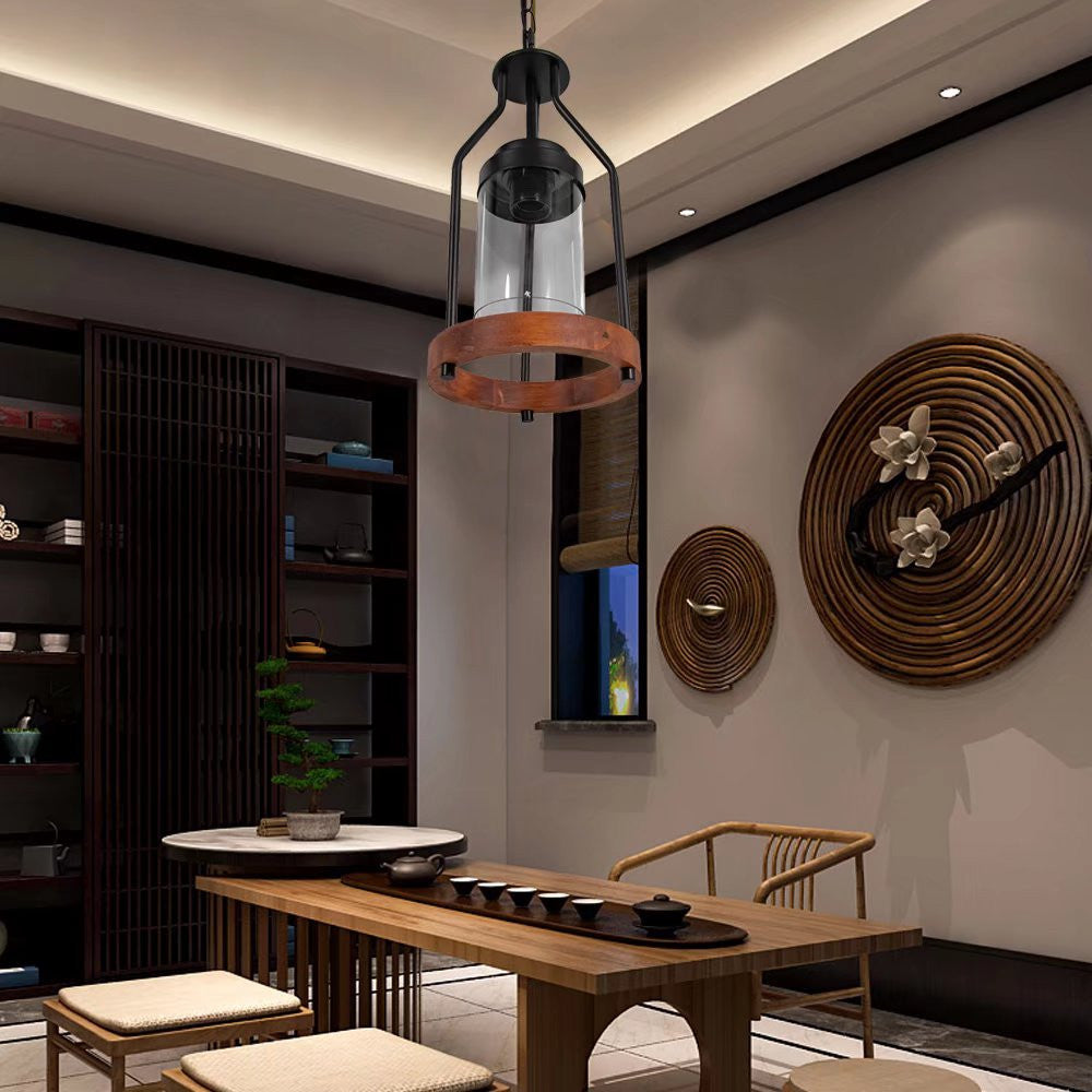 HomeRoots Retro Metal And Wood Pendant Lamp in Brown Finish