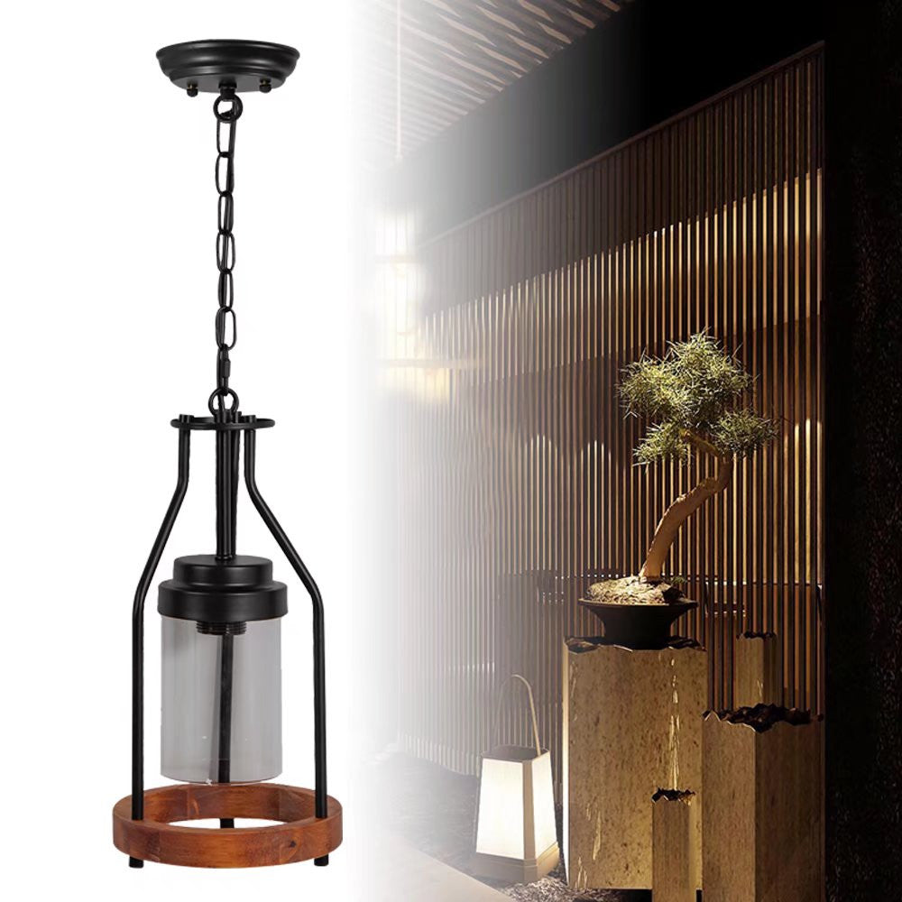 HomeRoots Retro Metal And Wood Pendant Lamp in Brown Finish